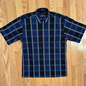 Riscatto Plaid Button Down Short Sleeve Cotton Shirt Italy navy black Men’s M